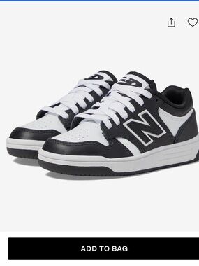 New Balance Kids 480 Black and White Leather Perforated Sneakers